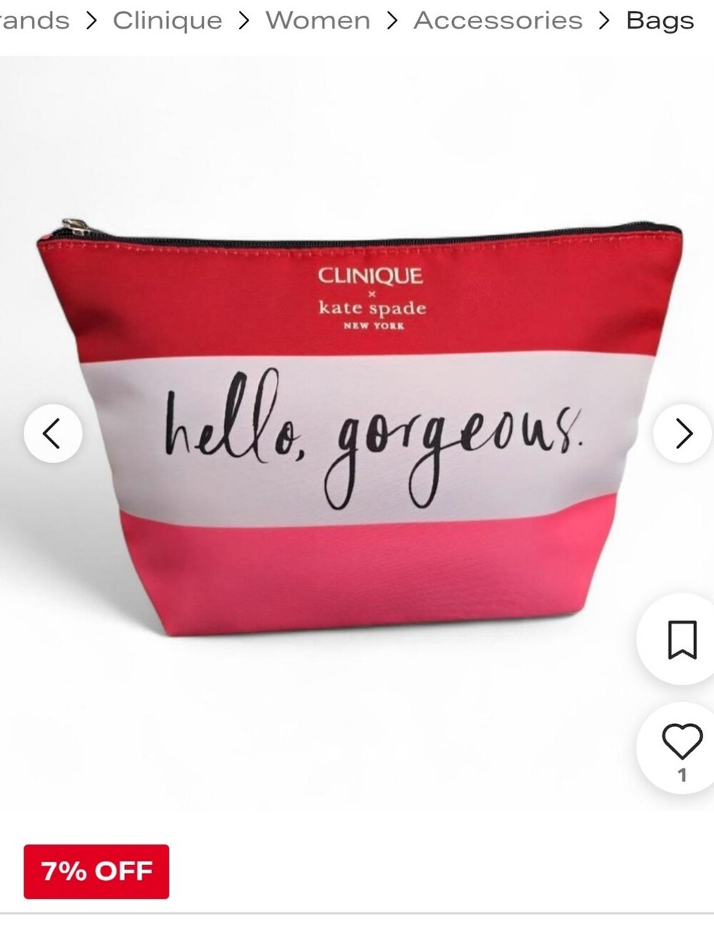 Clinique x Kate Spade Pink Stripe 'Hello, Gorgeous' Cosmetic Pouch